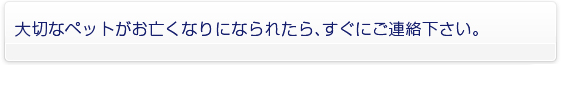 大切なペットがお亡くなりになられたら、すぐにご連絡下さい。